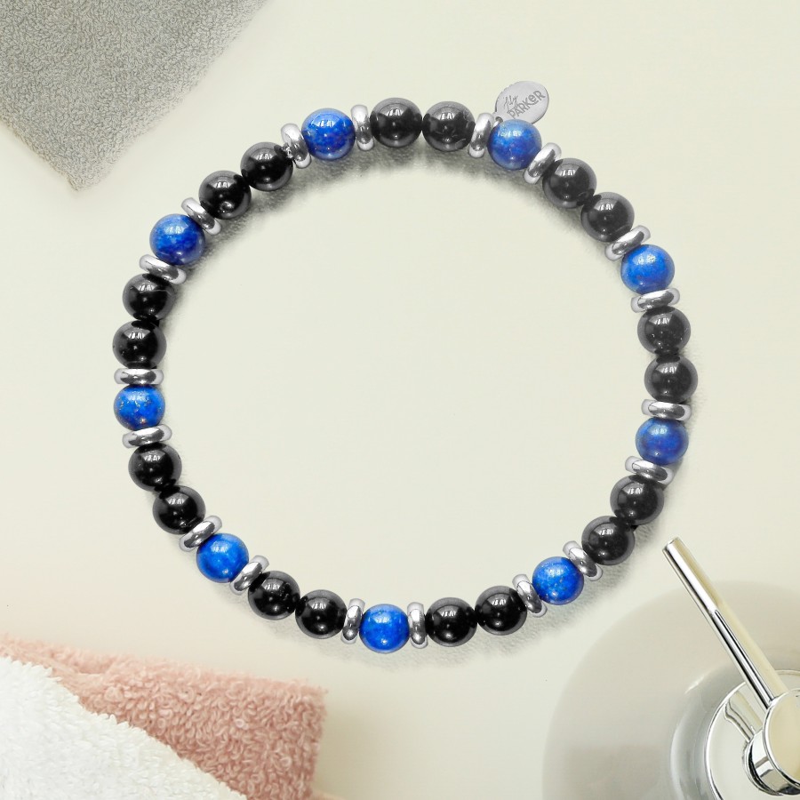 Bracelet lithothérapie « Équilibre Masculin » - Lapis-lazuli - Tourmaline noire - 20-20,5cm