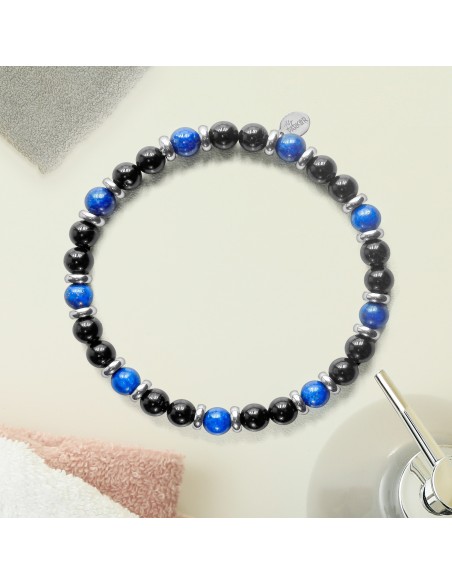 Bracelet lithothérapie « Équilibre Masculin » - Lapis-lazuli - Tourmaline noire - 20-20,5cm
