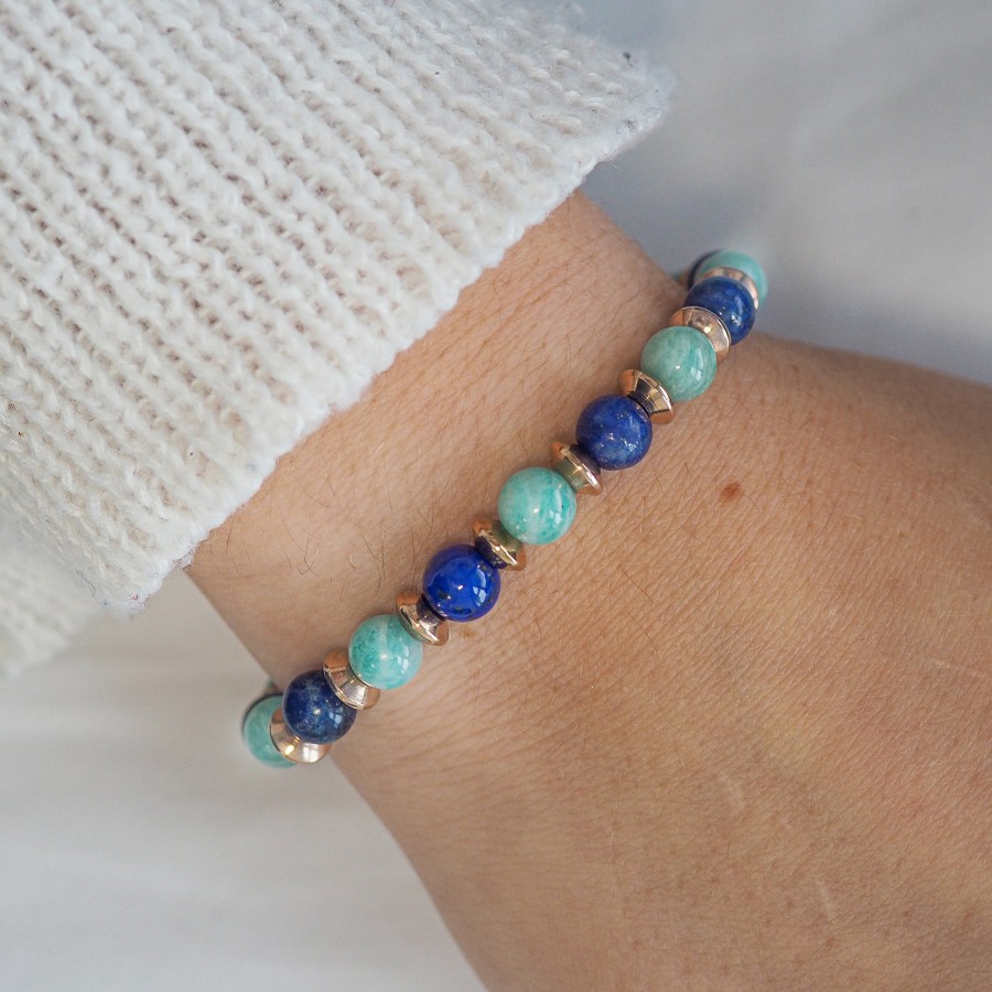 Bracelet lithothérapie « Équilibre Masculin » - Lapis-lazuli - Tourmaline noire - 20-20,5cm