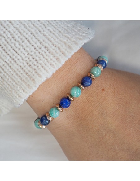Bracelet lithothérapie « Équilibre Masculin » - Lapis-lazuli - Tourmaline noire - 20-20,5cm