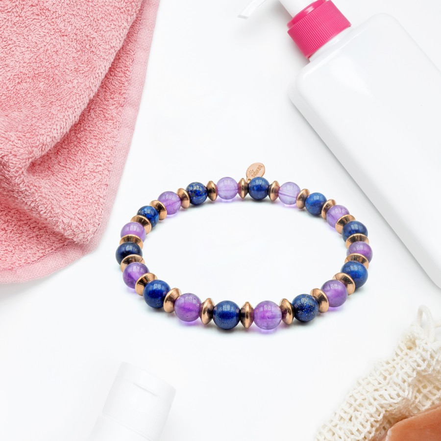 Bracelet lithothérapie « Sérénité Capillaire Féminine » - Améthyste - Lapis-lazuli - 18-18,5cm