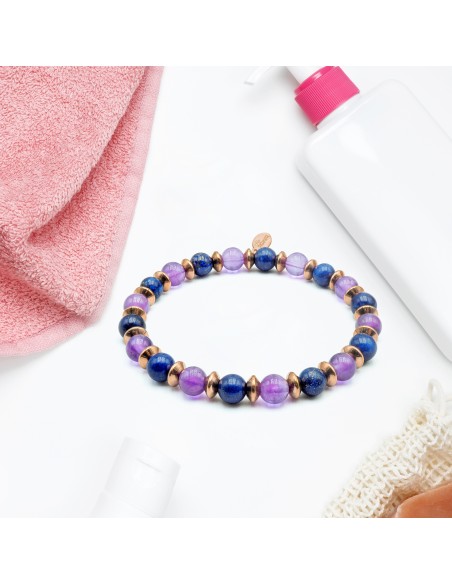 Bracelet lithothérapie « Sérénité Capillaire Féminine » - Améthyste - Lapis-lazuli - 18-18,5cm