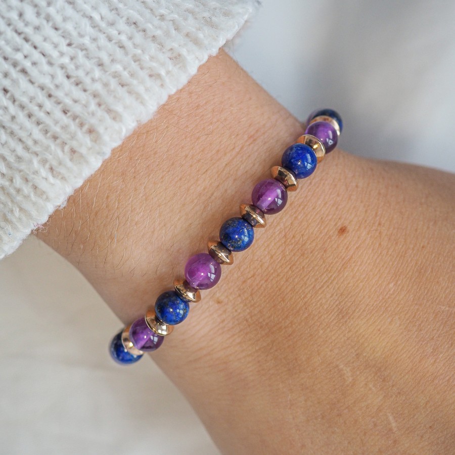 Bracelet lithothérapie « Sérénité Capillaire Féminine » - Améthyste - Lapis-lazuli - 18-18,5cm