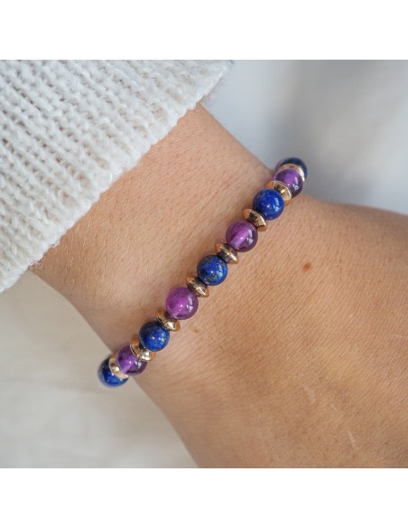 Bracelet lithothérapie « Sérénité Capillaire Féminine » - Améthyste - Lapis-lazuli - 18-18,5cm