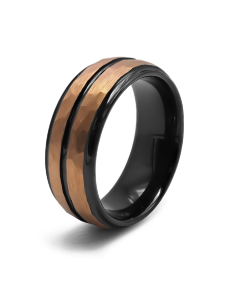 Bague tungstène - intérieur confort - 2 bandes facettées rosées de ...