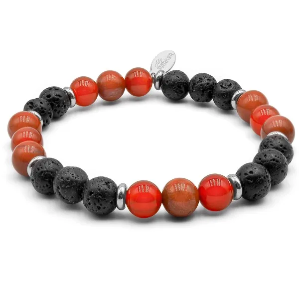Bracelet lithothérapie "Chaud devant" - Cornaline - Jaspe Rouge - Pierre de lave - 20-20,5cm