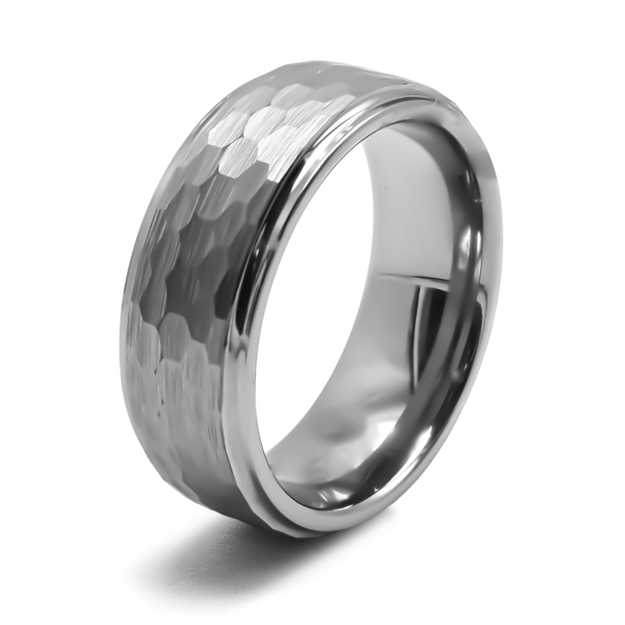 Bague tungstène - intérieur confort - effet martelé - largeur 8mm -...