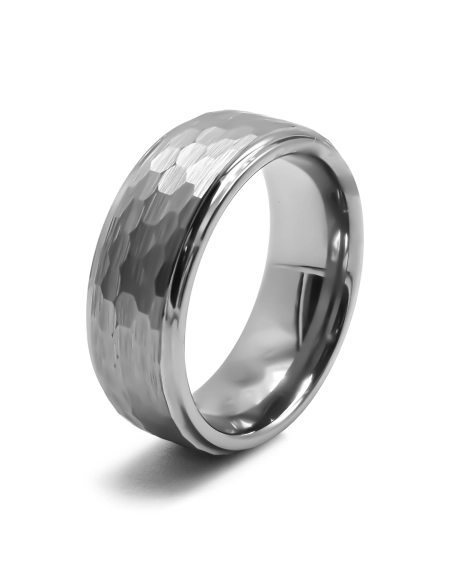 Bague tungstène - intérieur confort - effet martelé - largeur 8mm -...