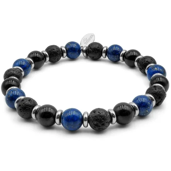Bracelet lithothérapie "Force tranquille" - Lapis Lazuli - Tourmaline noire - Pierre de Lave - 20-20,5cm