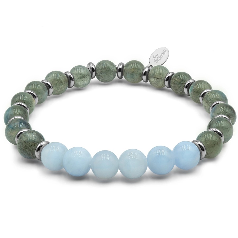 Bracelet lithothérapie "Paix Intérieure" - Labradorite - calcédoine bleue - 20-20,5cm