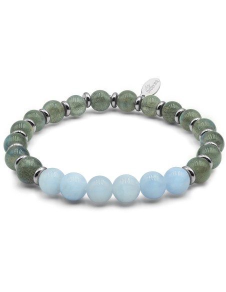 Bracelet lithothérapie "Paix Intérieure" - Labradorite - calcédoine bleue - 20-20,5cm