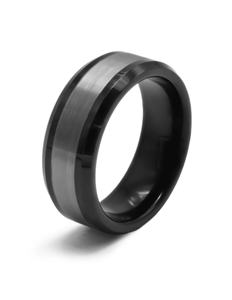 Bague tungstène - intérieur confort noir - 2 tons - noirs et blancs...