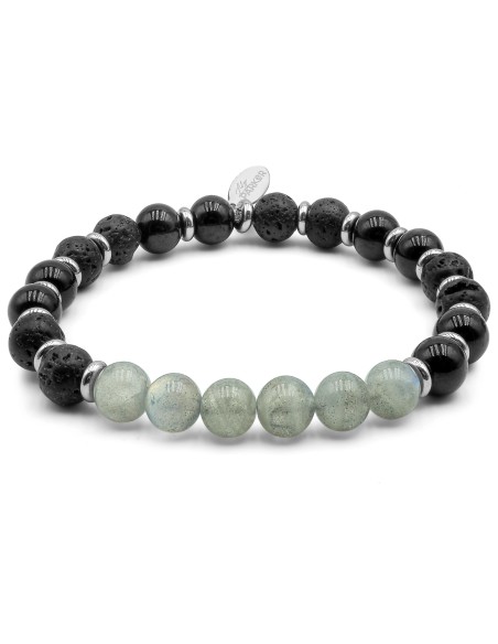 Bracelet lithothérapie "Forge d'Ébène" - Labradorite - Tourmaline noire - Pierre de lave - 20-20,5cm