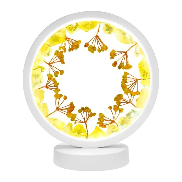 Lampe pierres naturelles Angelight - support blanc - Citrine - arbre de vie - diamètre 18cm