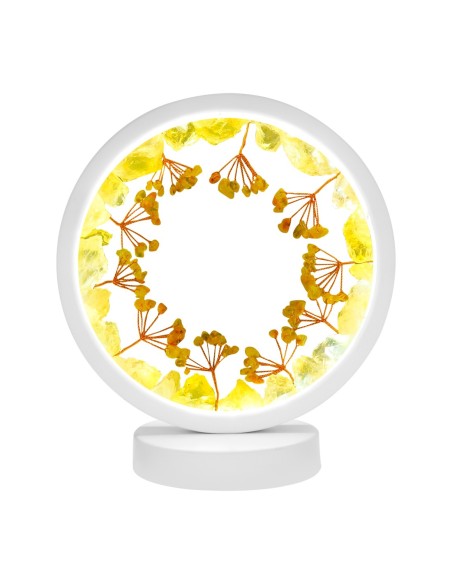 Lampe pierres naturelles Angelight - support blanc - Citrine - arbre de vie - diamètre 18cm