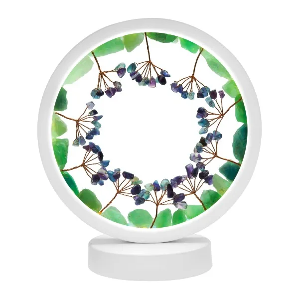 Lampe pierres naturelles Angelight - support blanc - Fluorine - arbre de vie - diamètre 18cm