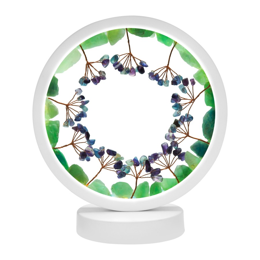 Lampe pierres naturelles Angelight - support blanc - Fluorine - arbre de vie - diamètre 18cm