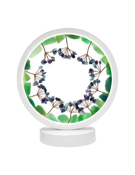 Lampe pierres naturelles Angelight - support blanc - Fluorine - arbre de vie - diamètre 18cm