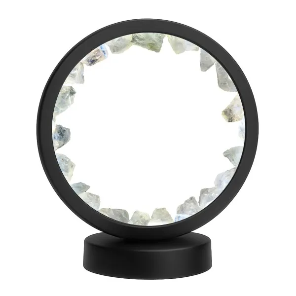 Lampe pierres naturelles Angelight - support noir - Cristal de roche - diamètre 18cm