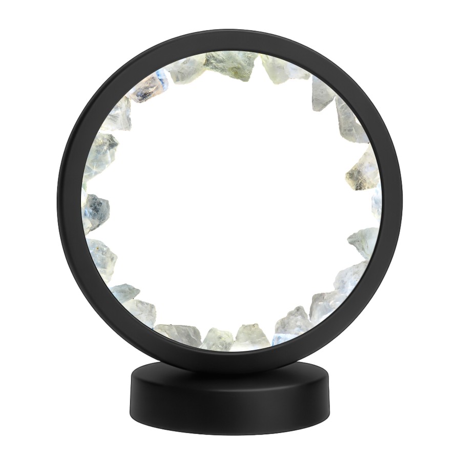 Lampe pierres naturelles Angelight - support noir - Cristal de roche - diamètre 18cm