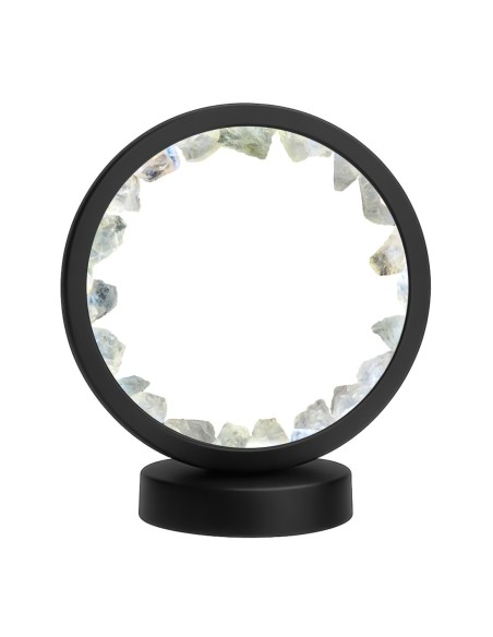 Lampe pierres naturelles Angelight - support noir - Cristal de roche - diamètre 18cm
