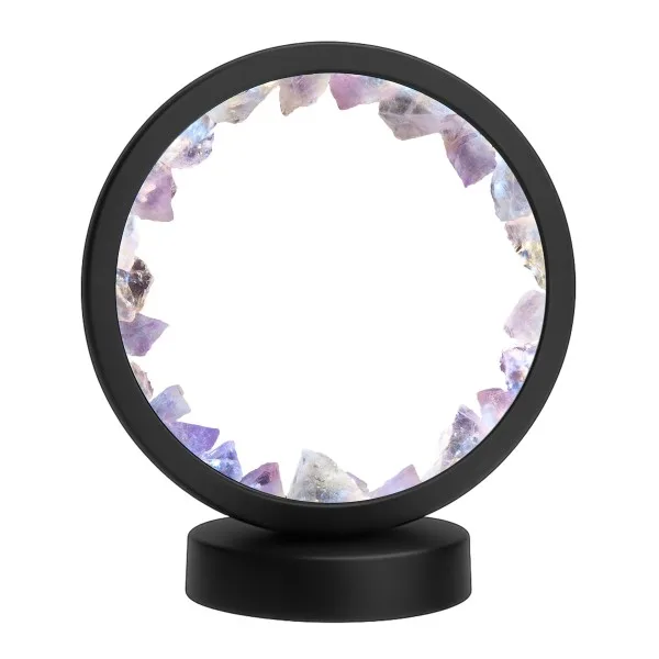 Lampe pierres naturelles Angelight - support noir - Améthyste brésilienne - diamètre 18cm