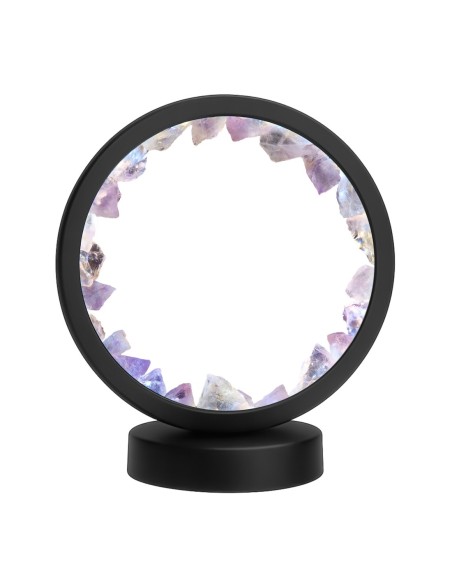 Lampe pierres naturelles Angelight - support noir - Améthyste brésilienne - diamètre 18cm