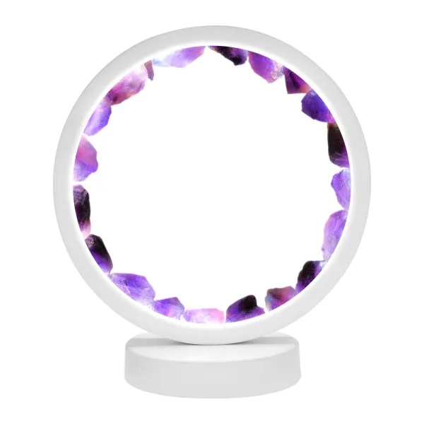 Lampe pierres naturelles Angelight - support blanc - Améthyste - diamètre 18cm