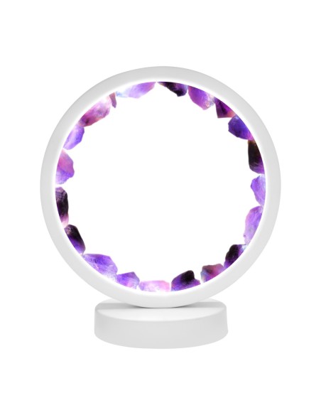 Lampe pierres naturelles Angelight - support blanc - Améthyste - diamètre 18cm