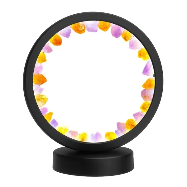 Lampe pierres naturelles Angelight - support noir - Améthyste brésilienne & citrine - diamètre 18cm