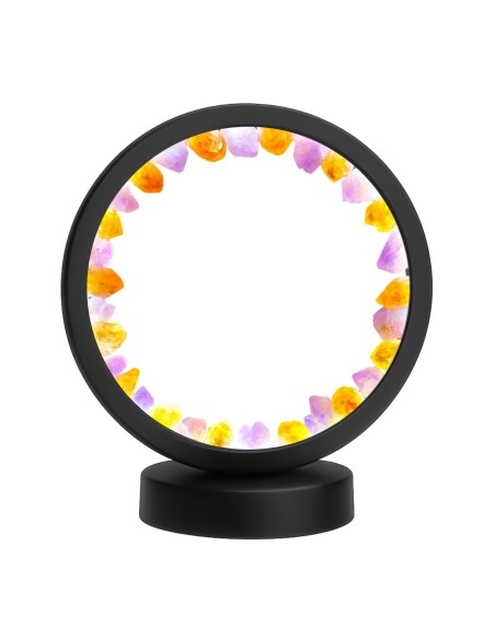 Lampe pierres naturelles Angelight - support noir - Améthyste brésilienne & citrine - diamètre 18cm