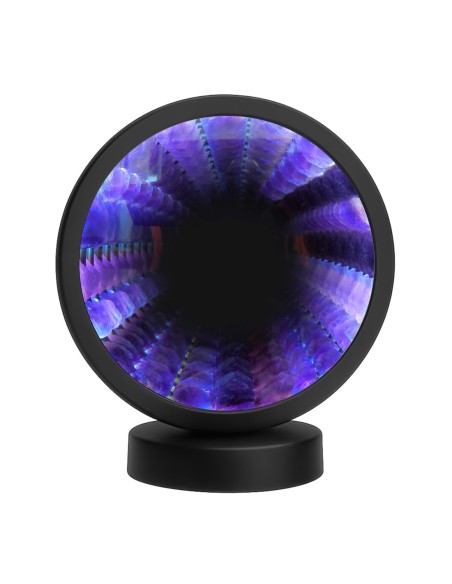 Lampe pierres naturelles Angelight - support noir - Améthyste - miroir plexiglass - diamètre 18cm