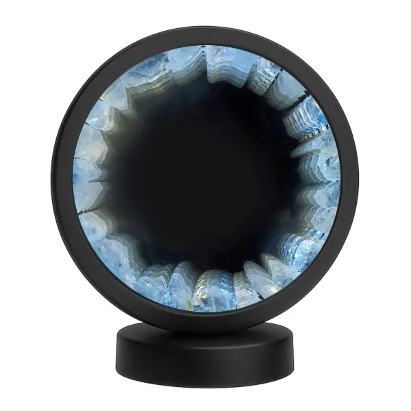 Lampe pierres naturelles Angelight - support noir - Cristal de roche - miroir plexiglass - diamètre 18cm