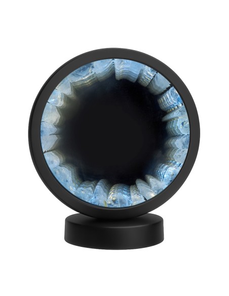 Lampe pierres naturelles Angelight - support noir - Cristal de roche - miroir plexiglass - diamètre 18cm