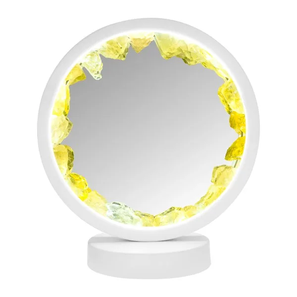 Lampe pierres naturelles Angelight - support blanc - Citrine - miroir plexiglass - diamètre 18cm