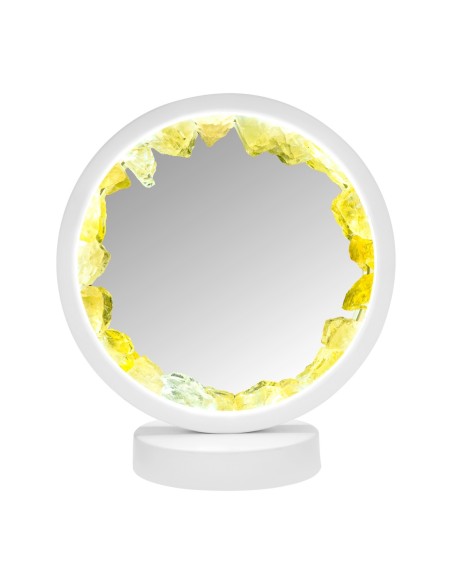 Lampe pierres naturelles Angelight - support blanc - Citrine - miroir plexiglass - diamètre 18cm