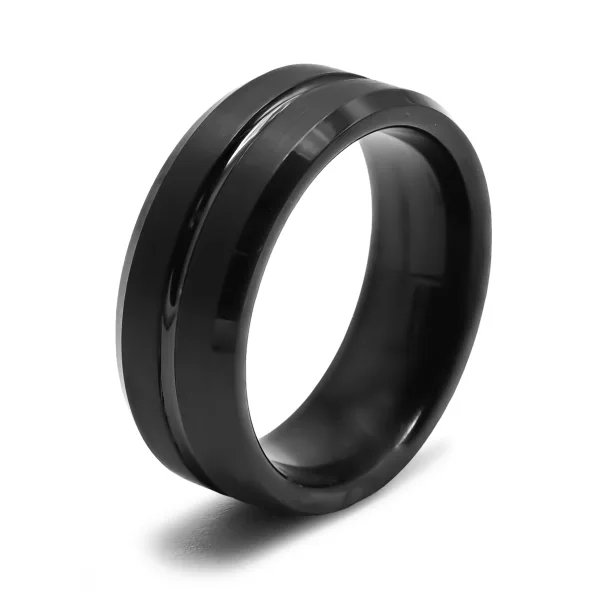 Bague tungstène - intérieur confort noir - possibiité support intég...