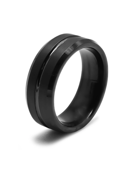 Bague tungstène - intérieur confort noir - possibiité support intég...