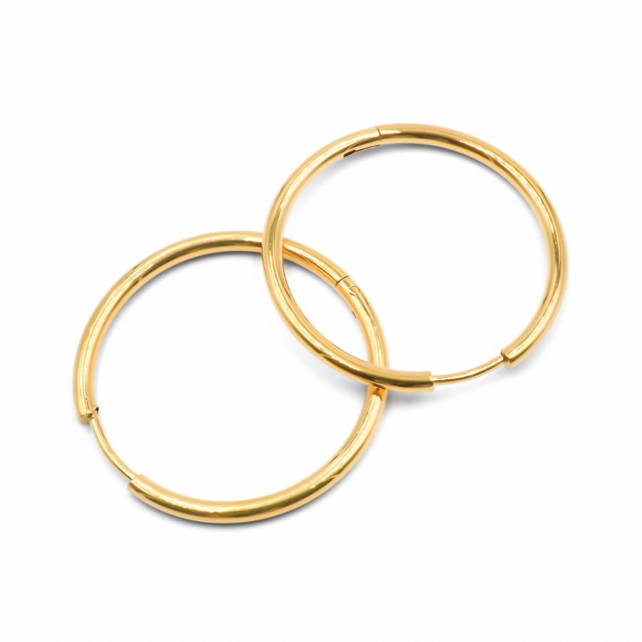 Créoles acier PVD doré - diamètre intérieur 25mm