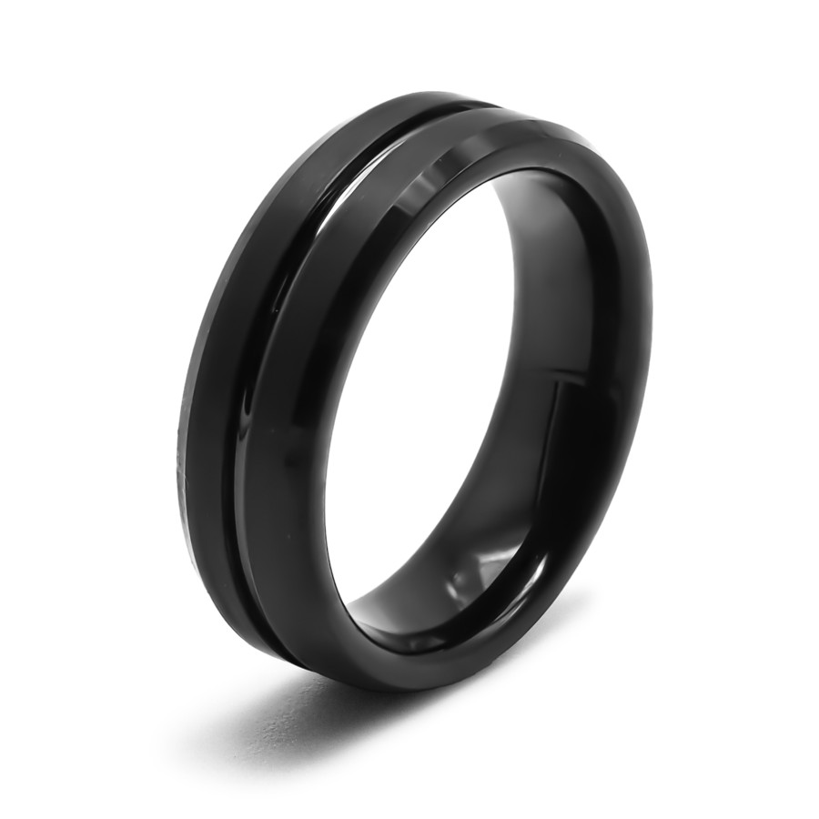 Bague tungstène - intérieur confort noir - possibiité support intég...