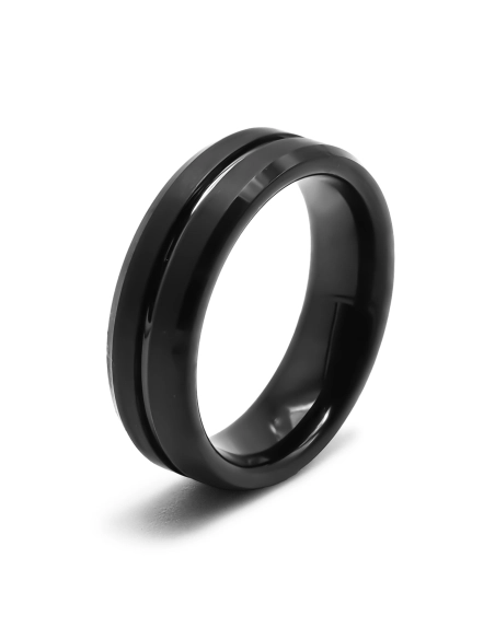 Bague tungstène - intérieur confort noir - possibiité support intég...