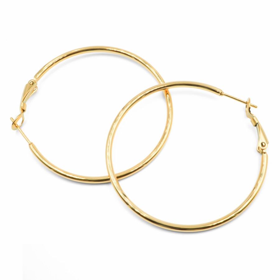 Créoles acier PVD doré - diamètre intérieur 40mm