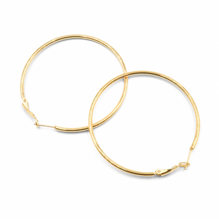 Créoles acier PVD doré - diamètre intérieur 50mm