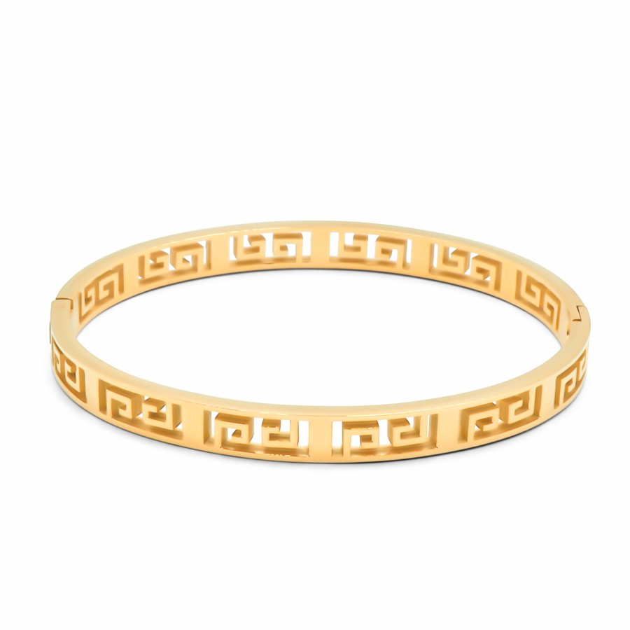 Jonc en acier PVD doré - largeur 6mm - fermoir - diam. Intérieur 60x55mm