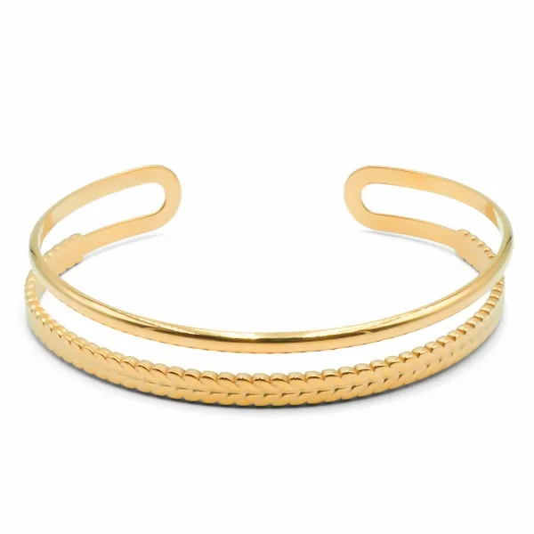 Jonc en acier PVD doré 2 rangs - largeur 10mm - diam. Intérieur 60x50mm