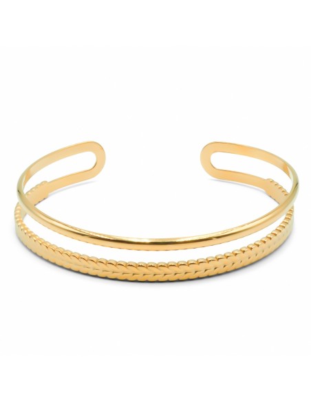 Jonc en acier PVD doré 2 rangs - largeur 10mm - diam. Intérieur 60x50mm