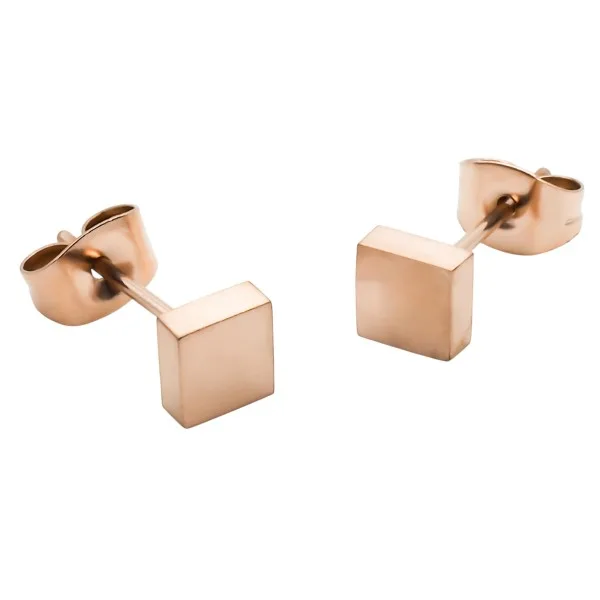 Boucles d'oreille acier carré - PVD Rose - 5x5mm