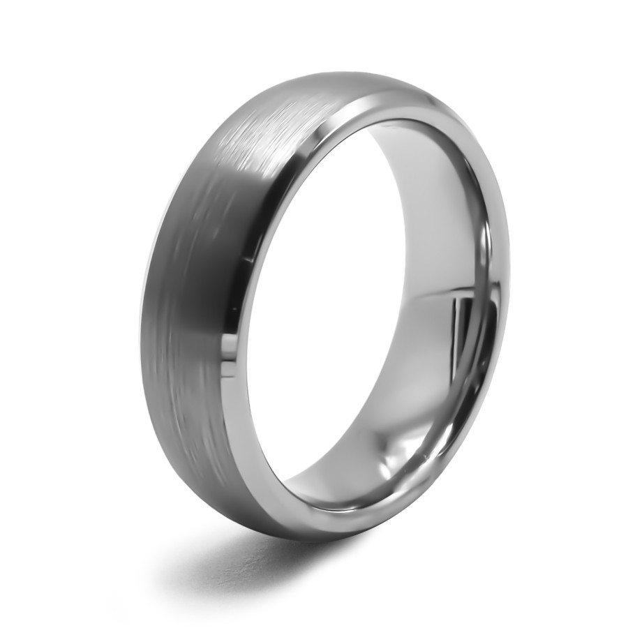 Bague tungstène - effet brossé - finition bombée - largeur 6mm - To...