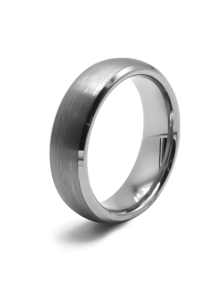 Bague tungstène - effet brossé - finition bombée - largeur 6mm - To...