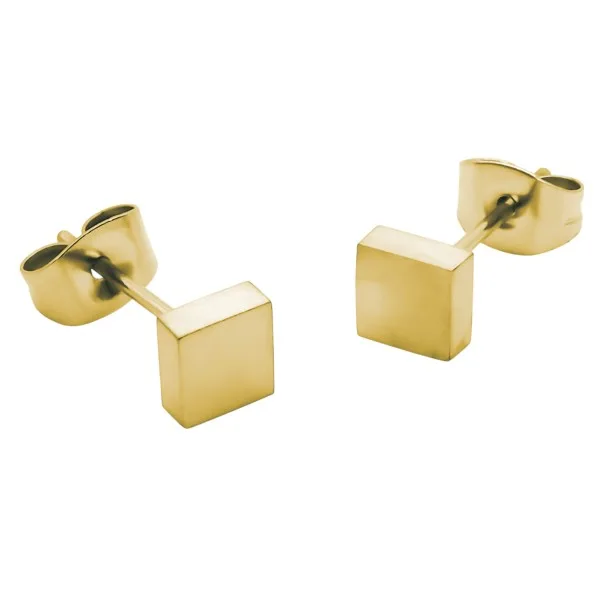 Boucles d'oreille acier carré - PVD Doré - 5x5mm